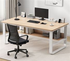שולחן מחשב ענק ברוחב 140 ס"מ עם מדף צבע עץ בשילוב לבן דגם TORONTO מתצוגה ועודפים - argoflex