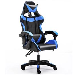 כיסא גיימרים איכותי דגם PRO7 עם שתי כריות תמיכה וגב גבוה בצבע כחול מתצוגה ועודפים - argoflex